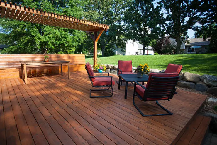 Pressure treated wood on an outside deck helps to prevent termite damage.
