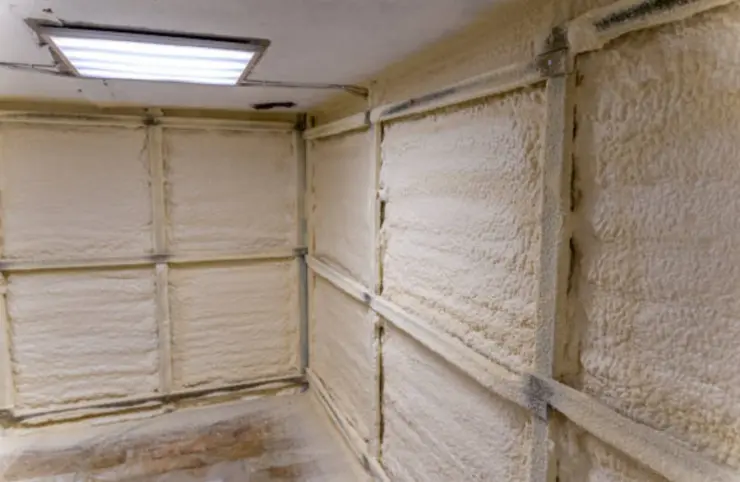 Indoor room with spray foam insulation